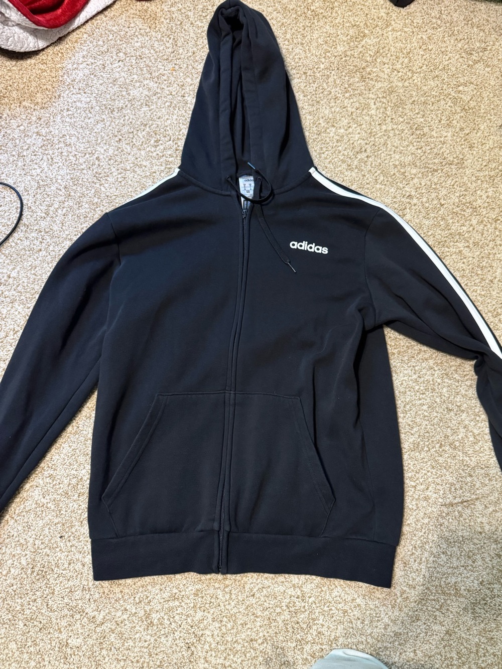 adidas Black Zip-Up Hoodie with White Shoulder Stripes
